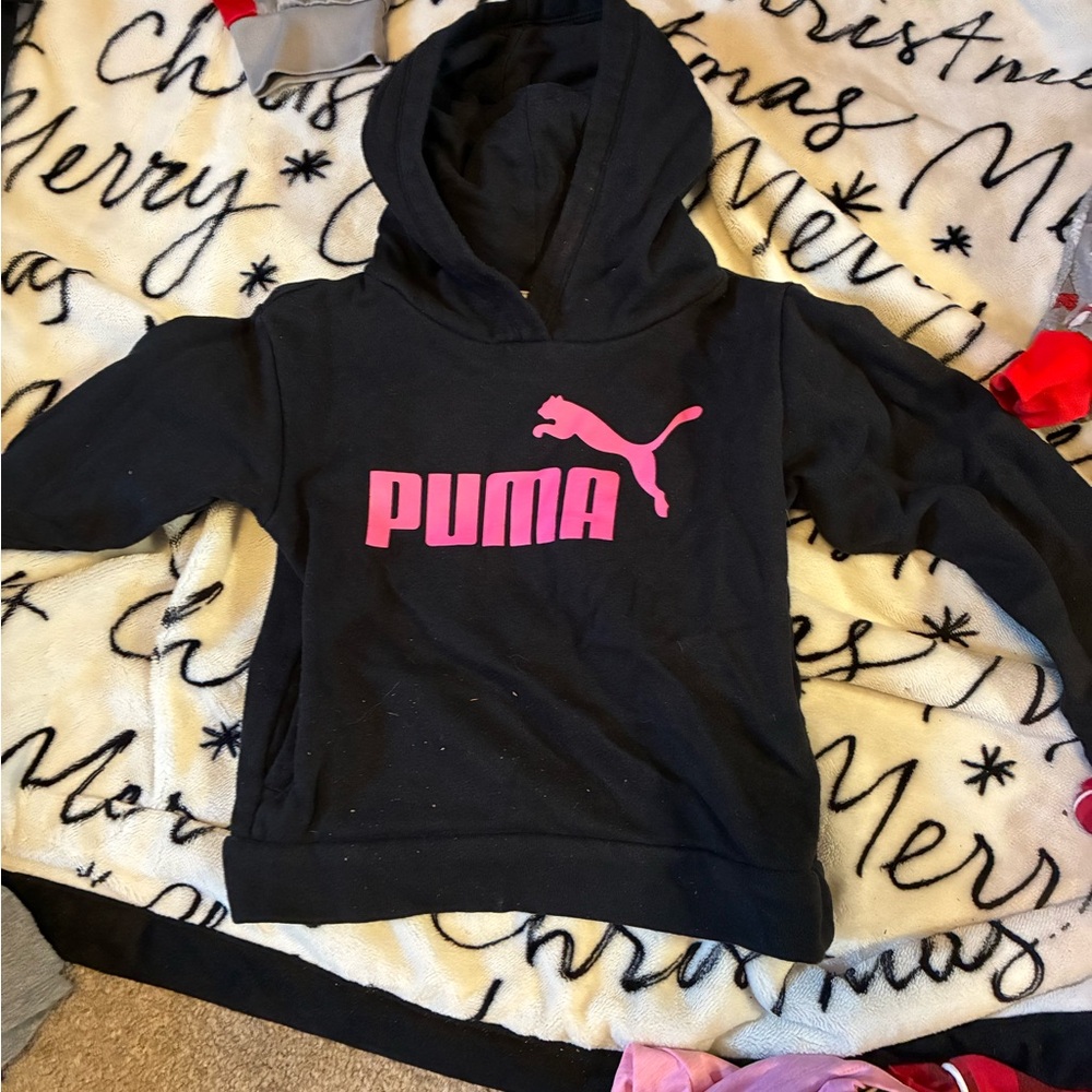 PUMA Kids Hoodie in Black with Pink Logo